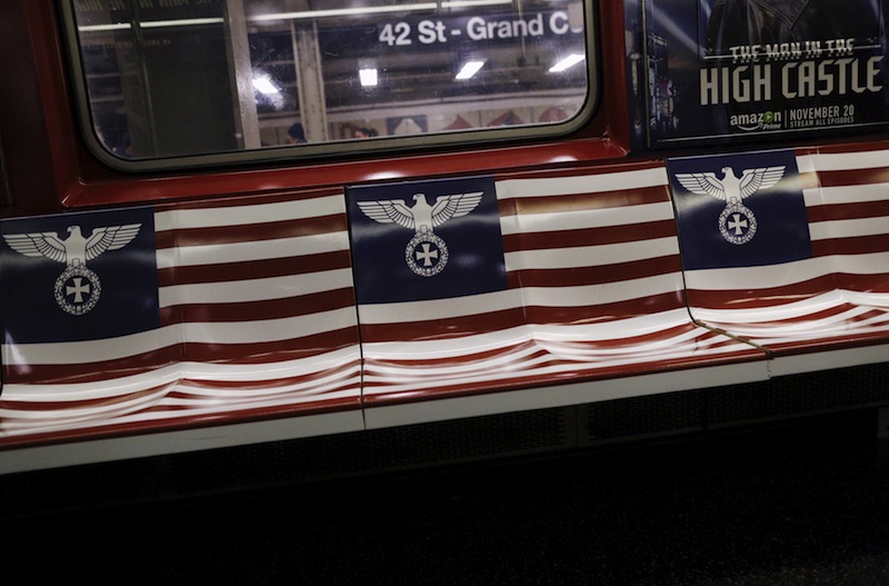 Seats wrapped with advertising for the Amazon series 'The Man in the High Castle' are seen on a 42nd Street Shuttle subway train in the Manhattan borough of New York, November 24, 2015. u00e2u20acu201d Reuters pic