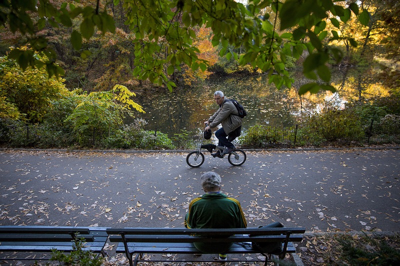 Tony Bennett takes in scenery at Central Park as he works on a painting from a park bench in New York, November 3, 2015. — Picture by Damon Winter/The New York Times
