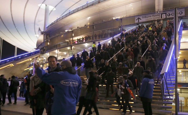 Crowds leave the Stade de France where explosions were reported to have detonated outside the stadium during the France vs German friendly match near Paris, November 13, 2015. u00e2u20acu201d Reuters pic