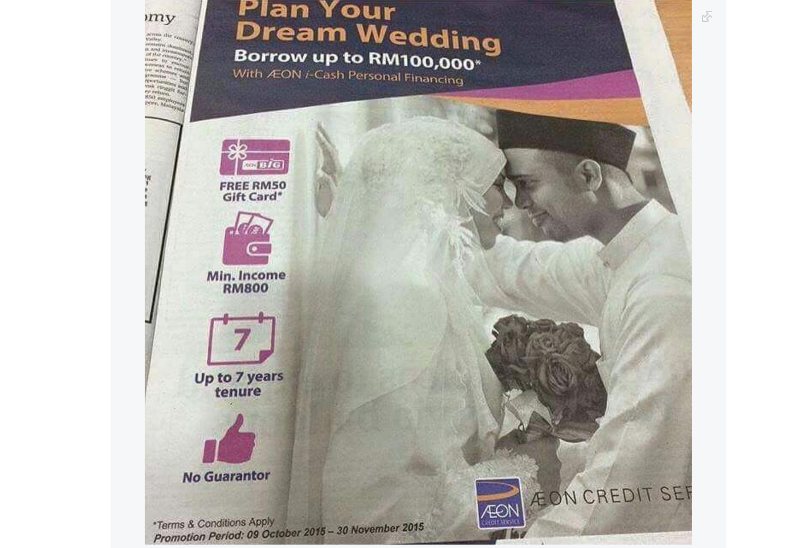 The controversial advertisement that drew criticism from Malaysian Internet users after it was posted on Facebook. u00e2u20acu201d Facebook pic