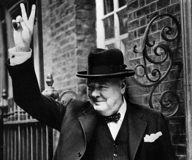 British Premier Sir Winston Churchill flashes to the crowd outside 10 Downing Street his famous V-sign signifying u00e2u20acu02dcVictoryu00e2u20acu2122 when he returned to London in 1943 from one of his trips to Washington. u00e2u20acu201d AFP pic