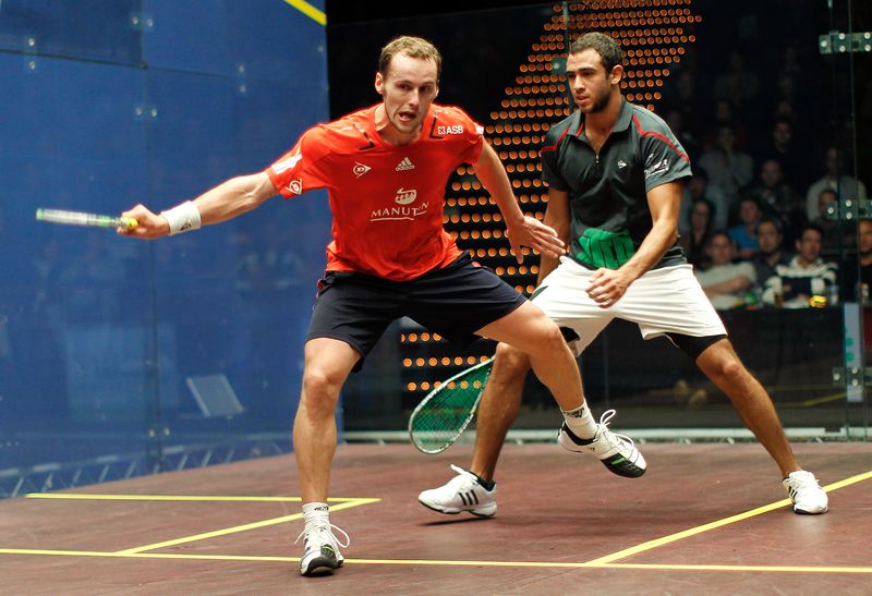 File photo fo Frenchman Gregory Gaultier (left) in action against Ramy Ashour of Egypt at the Australian Open squash tournament in Canberra on August 13, 2011. u00e2u20acu201d AFP pic