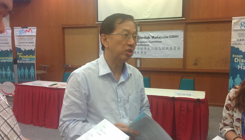 GBM president Tan Yew Sing says the reason students to drop out after primary school was their difficulty with language when switching from a Chinese or Tamil primary school to the Malay-based secondary schools. u00e2u20acu2022 Pcitures by Mayuri Mei Lin