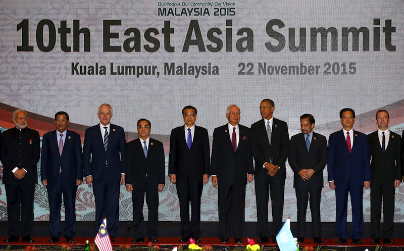 Najib with world leaders, including Turnbull (third from right) stand for a family photo before their East Asia Summit (EAS) meeting in Kuala Lumpur, Malaysia November 22, 2015. u00e2u20acu201d Reuters pic