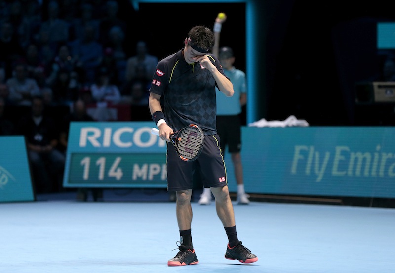 Japan's Kei Nishikori looks dejected during his match against Switzerland's Roger Federer at the Barclays ATP World Tour Finals in O2 Arena, London.u00c2u00a0u00e2u20acu201du00c2u00a0Reuters pic