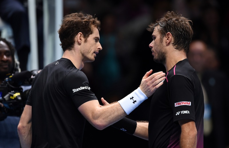 Great Britain's Andy Murray and Switzerland's Stanislas Wawrinka after their Barclays ATP World Tour Finals match at O2 Arena, London. u00e2u20acu201d Reuters pic