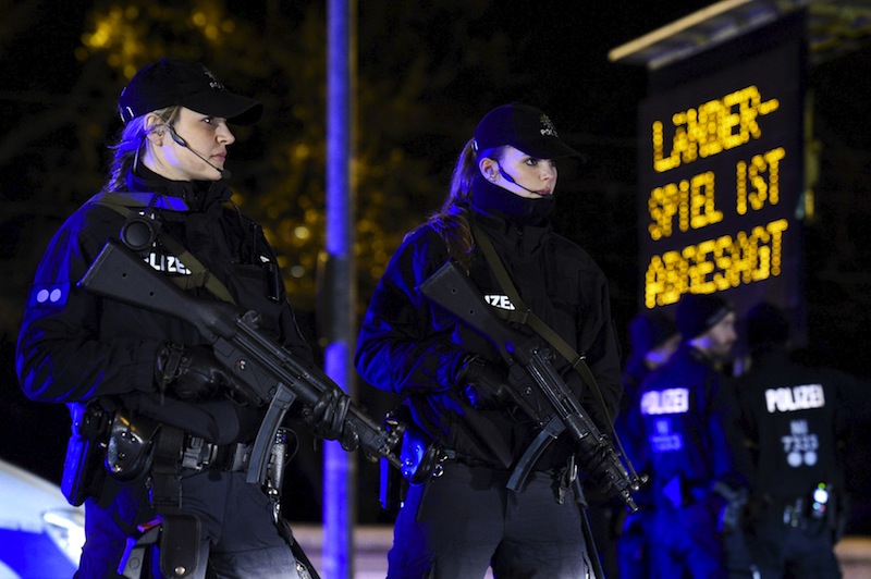 File photo of armed police standing outside the stadium in front of a board announcing the cancellation of the Germany-Netherlands internationl friendly soccer match due to a security threat, in Hanover, Germany November 17, 2015. u00e2u20acu201d Reuters pic
