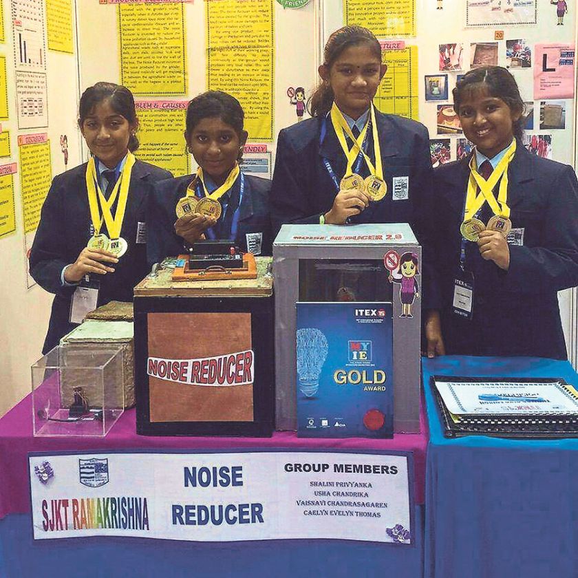 The recipients of six international awards and a gold medal at the 3rd Hong Kong International Student Innovative Invention Contest are (from left) Usha, Caelyn, Vaishanavi and Shalini. u00e2u20acu201d Malay Mail pic