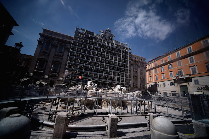 A picture shows the drained Trevi Fountain, as it undergoes renovation works, in downtown Rome July 6, 2014. u00e2u20acu201d AFP pic