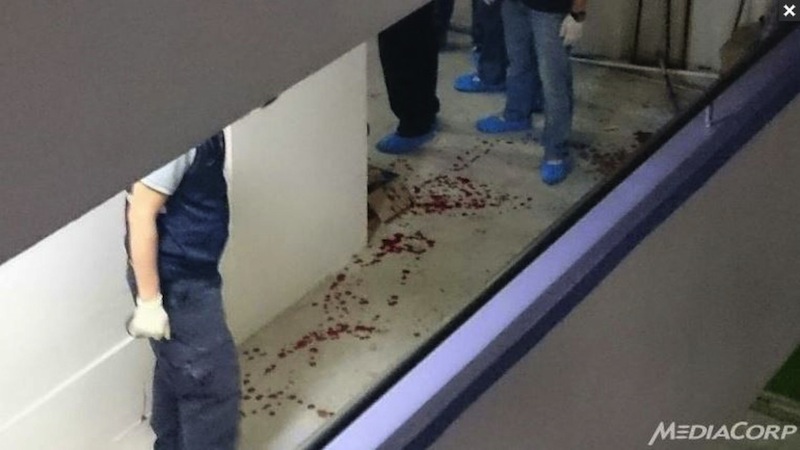 Bloody trail on level 2 of Block 114, Yishun Ring Road. u00e2u20acu201d TODAY pic
