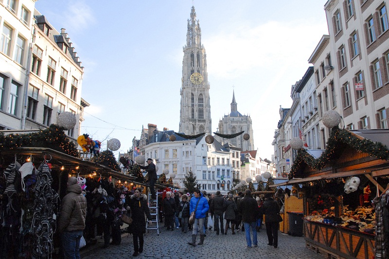 The Christmas market in Antwerp, Belgium. 