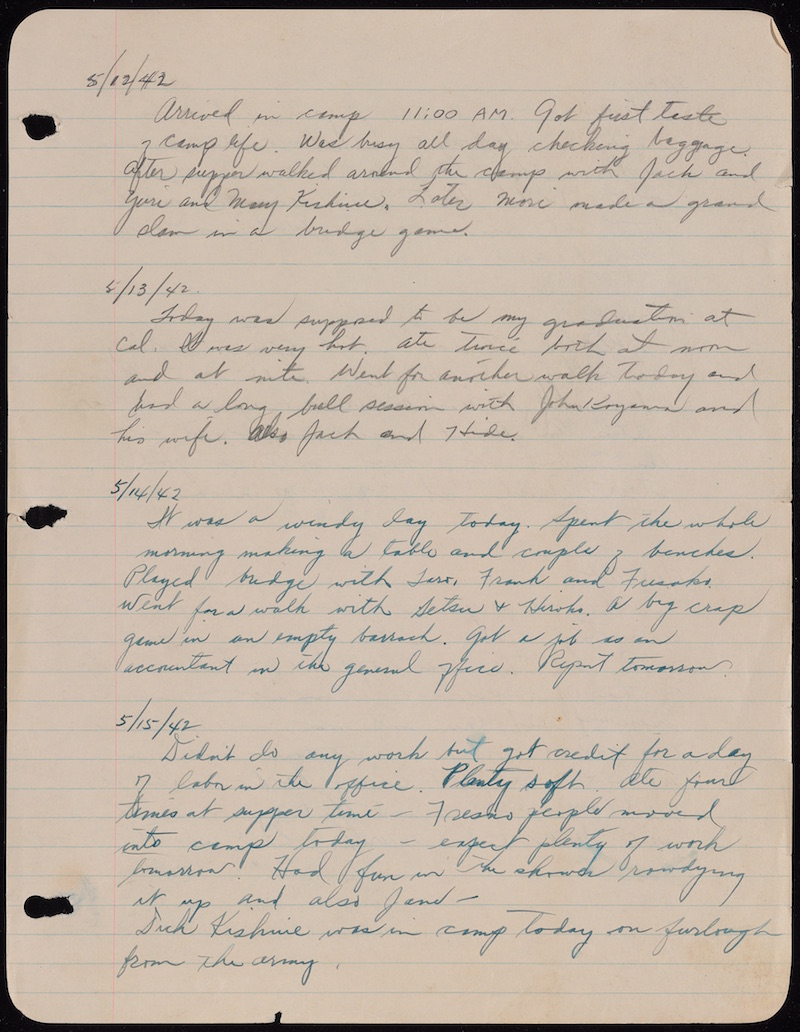 In the second entry of a confinement that would last three years, Satoda noted ‘Today was supposed to be my graduation at Cal.’ — Handout via The New York Times