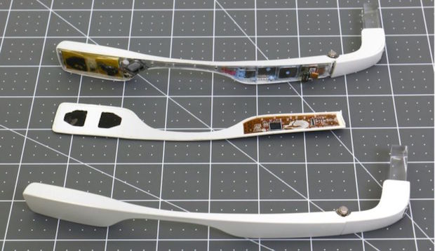 The next generation of Google Glass will fold up when it's not being worn, much like traditional eyeglasses. — Picture courtesy of Google via the FCC