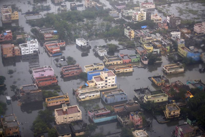 An aerial view shows a flooded residential colony in Chennai, India, December 6, 2015. REUTERS/Anindito Mukherjee