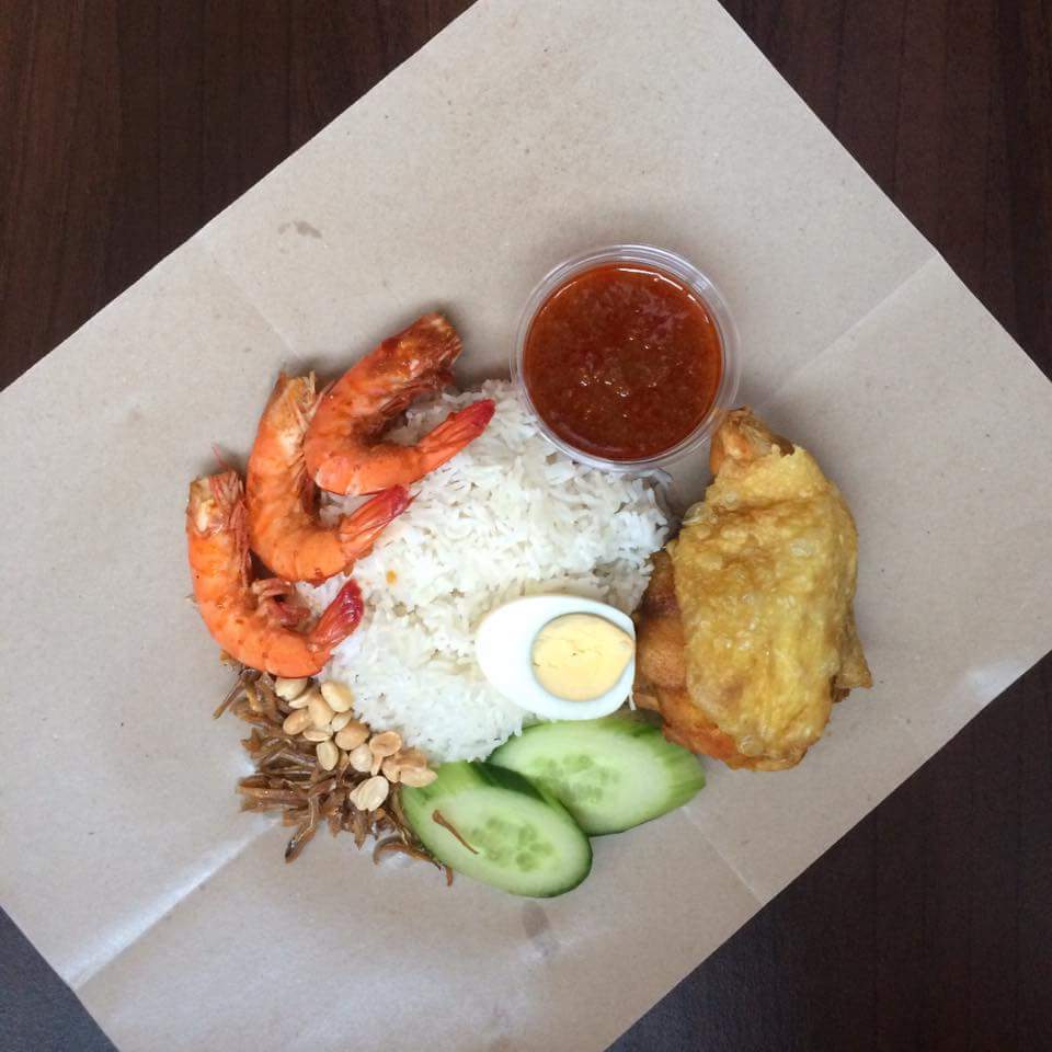 Nasi Lemak with ayam goreng and udang.