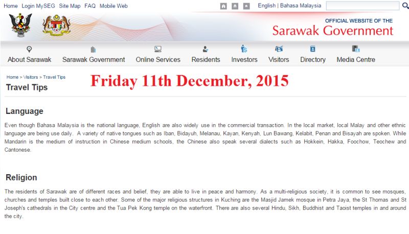 A check of the website by Malay Mail Online today showed the statement ‘The official religion in Sarawak is Islam’ is now missing without any explanation on the governmental website. ― File pic 
