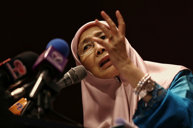 PKR President Datuk Seri Dr Wan Azizah Wan Ismail (centre) speaks at the Pakatan Harapan Leadership Conference in Shah Alam, January 9, 2016. u00e2u20acu201d Picture by Saw Siow Feng 