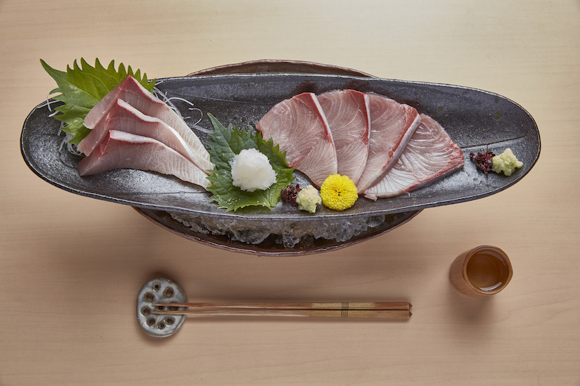 A dish of kanburi, or winter yellowtail, sashimi at Yamashita Restaurant in Kanazawa, Japan. — Picture by Andy Haslam/The New York Times