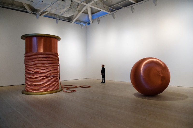 Installations entitled ‘Bound’ (left) and ‘181 Kilometres’ by Alice Anderson are displayed in the Saatchi Gallery in London January 12, 2016.  — AFP pic