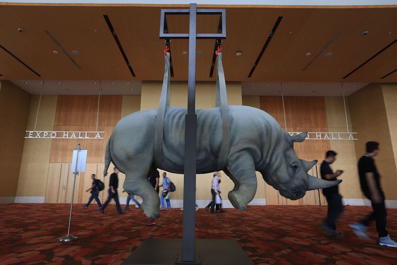 Stefano Bombardieriu00e2u20acu2122s u00e2u20acu02dcII Peso del tempo sospeso u00e2u20acu201d Rhinou00e2u20acu2122 is one of the artworks on display at Art Stage Singapore 2016. u00e2u20acu201d TODAY pic