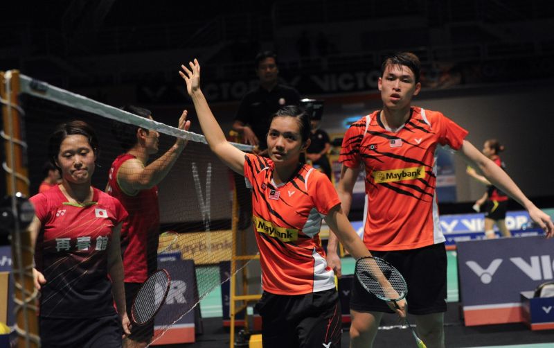 Mixed doubles pair Tan Kian Meng (right ) and Lai Pei Jing, Malaysia Masters Grand Prix Gold quarter-finals, eliminate Japanu00e2u20acu2122s Naoko Fukuman and Keigo Sonoda, Spices Arena, George Town, Jan 22, 2016. Bernama pic