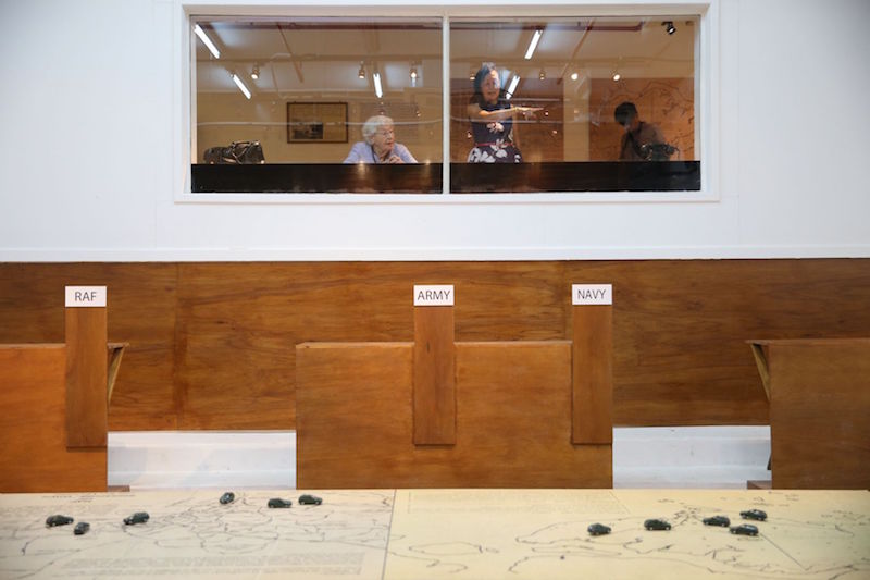 Jean Marshall, wife of David Marshall, viewing exhibits on display in what was previously a Map Room during her tour of the Police Secret Bunker at Pearl’s Hill Terrace. — TODAY pic