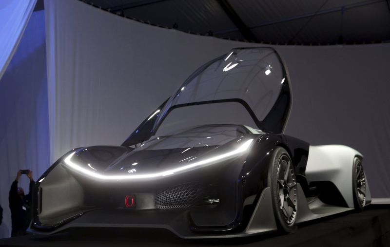 The Faraday Future FFZERO1 electric concept car is shown after an unveiling at a news conference, 2016 CES trade show, Las Vegas, January 4, 2016. REUTERS/Steve Marcus