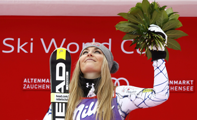 Lindsey Vonn of the US celebrates her victory at the Women's Sprint Downhill race of the Alpine Skiing World Cup in Zauchensee, Austria, January 9, 2016. u00e2u20acu201d Reuters pic