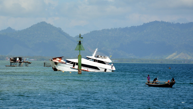Around 158 passengers and crew on board the southern Philippines-based MV Juhairi were rescued as the vessel was sinking after hitting a barge close to the port in Semporna, January 7, 2016. u00e2u20acu201d Bernama pic