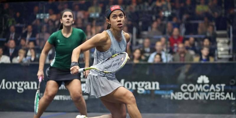 Nicol David subduing the last of the fellow-30s brigade in Egyptu00e2u20acu2122s Omneya Abdel Kawy, quarter-finals, Tournament of Champions, New York City, January 12, 2016. Picture courtesy of PSA World Tour