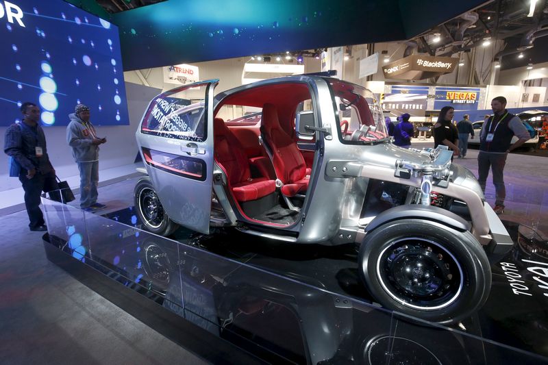 A three-seater Toyota Kikai concept car is displayed during the 2016 CES trade show in Las Vegas, January 8, 2016.  — Reuters pic