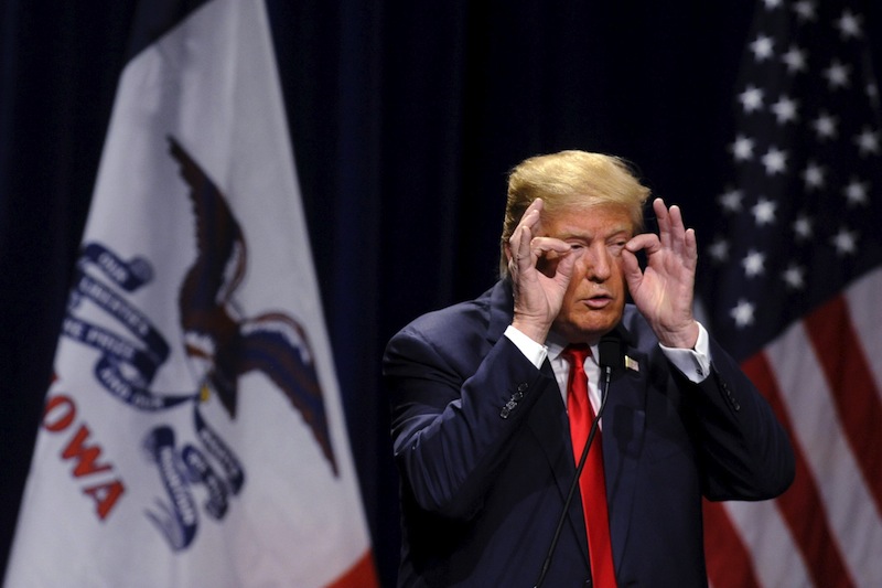 US Republican presidential candidate Donald Trump gestures during his speech at the Bridge View Center in Ottumwa, Iowa, January 9, 2016. u00e2u20acu201d Reuters pic