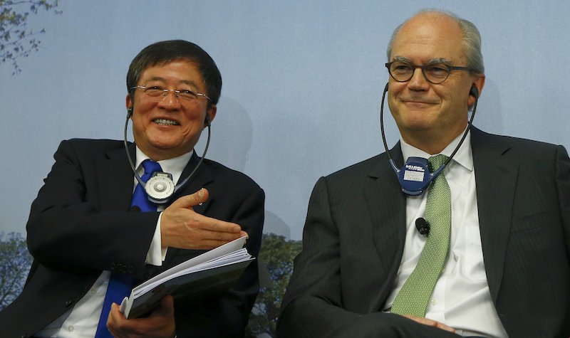President Michel Demare of Swiss agrochemicals maker Syngenta and Ren Jianxin Chairman of China National Chemical Corp, address Syngentau00e2u20acu2122s annual news conference at the companyu00e2u20acu2122s headquarters in Basel February 3, 2016. u00e2u20acu201d Reuters pic