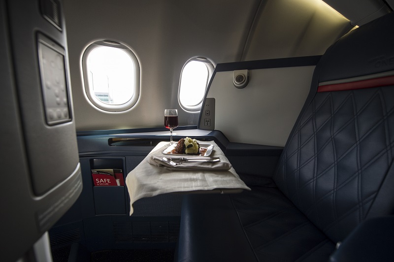 A meal of meatballs in a Delta One cabin on an international flight at Kennedy International in New York, February 9, 2016. — Picture by Daniel Krieger/The New York Times