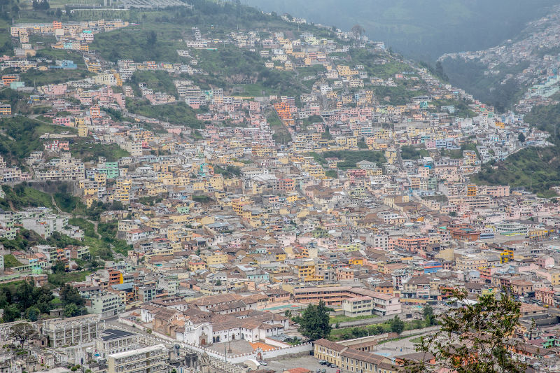 A view of Quito, Ecuador, from the hillside of El Panecillo.