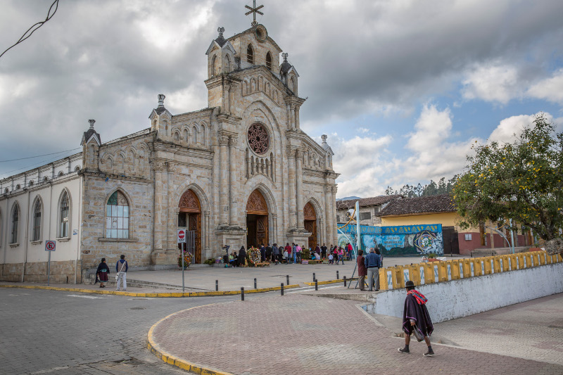 The church in the town square of Saraguro, Ecuador.