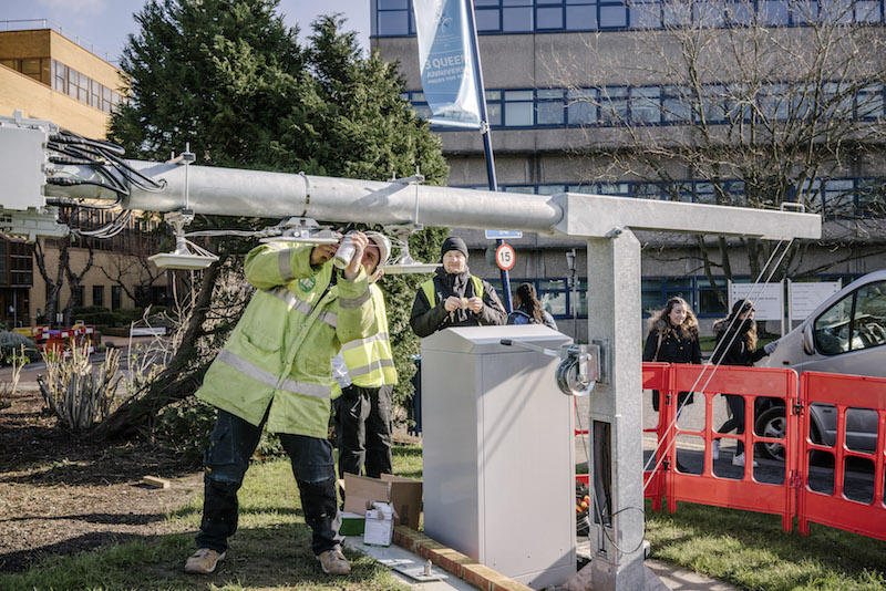 A worker performs maintenance on an antenna, part of the University of Surrey research centre’s 5G project, which includes almost 70 powerful radio antennas around the two-square-mile campus, in Guildford, England, February 16, 2016. — Picture by Tom Jamieson/The New York Times