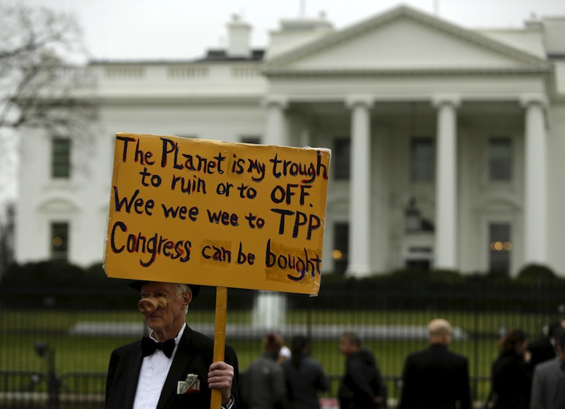 An opponent of the Trans Pacific Partnership (TPP) trade agreement protests outside of the White House in Washington February 3, 2016. u00e2u20acu201d Reuters pic