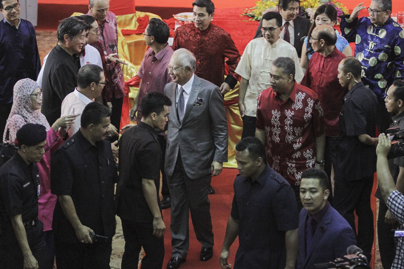 Prime Minister Datuk Seri Najib Razak (centre) attends the Media Prima Berhad Chinese New Year Open House in Kuala Lumpur February 22, 2016. u00e2u20acu201d Picture by Yusof Mat Isa