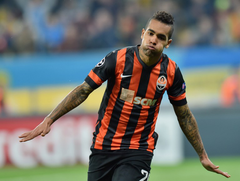 This file photo taken on November 5, 2014 shows FC Shakhtar Donetsk's Alex Teixeira celebrating after scoring during the UEFA Champions League football match between Shakhtar and FC BATE Borisov in Lviv. u00e2u20acu201d AFP pic