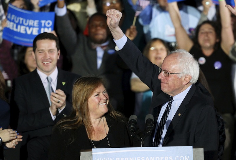Bernie Sanders pumps his fist with wife Jane after winning at his 2016 New Hampshire presidential primary night rally in Concord, New Hampshire February 9, 2016.u00e2u20acu201d Reuters pic