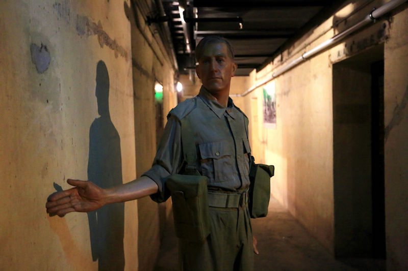 A wax figure of British soldier is seen during the media tour of the refurbished Battlebox at Fort Canning Hill that will open officially on March 28. — TODAY pic