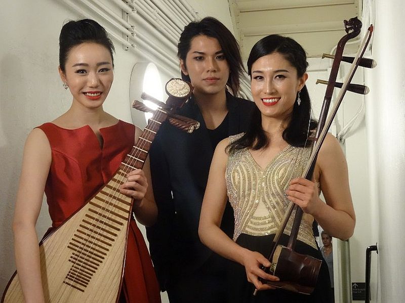 (from left) Pipa player Jiaju Shen, composer and pianist Li Zong and huqin player Feifei Yang pose for a picture before a performance at Carnegie Hall in New York City on February 1, 2016. u00e2u20acu201d AFP pic
