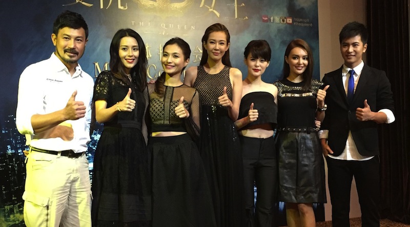 Queens of their domain: Priscelia Chan, Vivian Lai, Jesseca Liu, Jayley Woo and Apple Hong, flanked by Darren Lim (extreme left) and Xu Bin. u00e2u20acu201d TODAY pic