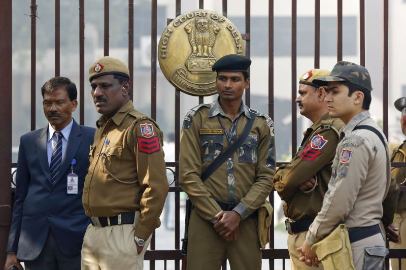 Policemen stand guard outside the high court during the bail hearing of Kanhaiya Kumar, a Jawaharlal Nehru University student union leader who was arrested for sedition, in New Delhi, India, February 24, 2016. u00e2u20acu2022 Reuters pic
