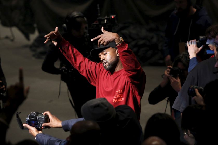 Kanye West dances during his Yeezy Season 3 Collection presentation and listening party for the u00e2u20acu02dcThe Life of Pablou00e2u20acu2122 album during New York Fashion Week February 12, 2016. u00e2u20acu201d Reuters pic