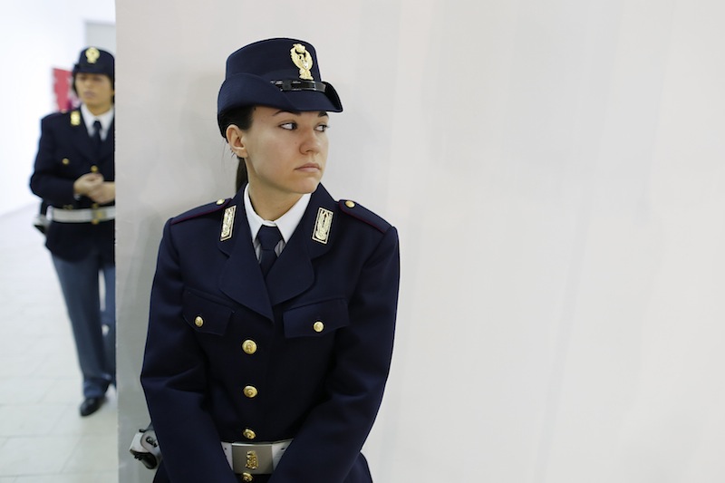 Italian Policewomen stand guard before the futsal match between Sporting Locri and Lazio in Locri, Italy January 10, 2016. Picture taken January 10, 2016. u00e2u20acu201d Reuters pic