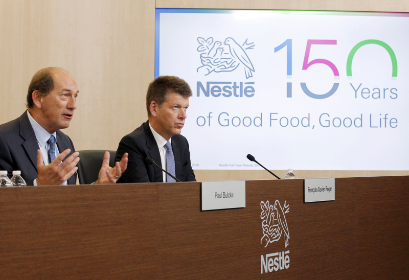 Nestle CEO Paul Bulcke (left) and Chief Financial Officer Francois-Xavier Roger attend a news conference at the headquarters of Nestle in Vevey, Switzerland February 18, 2016. u00e2u20acu201d Reuters pic