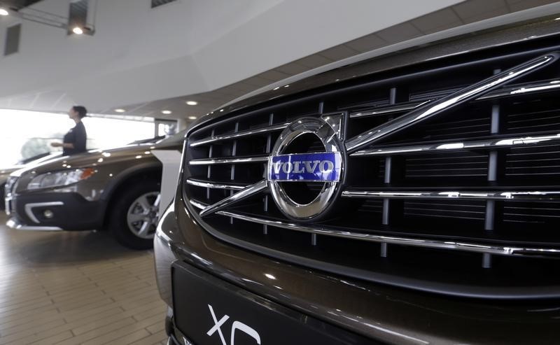 The Volvo logo is pictured on a car in a car dealership showroom in Riga August 18, 2014. u00e2u20acu201d Reuters pic
