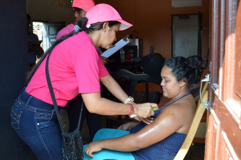 A health worker sprays mosquito repellent on a pregnant woman's arm, during a campaign to fight the spread of Zika virus in Soledad municipality near Barranquilla, Colombia on Monday. u00e2u20acu201d Reuters pic